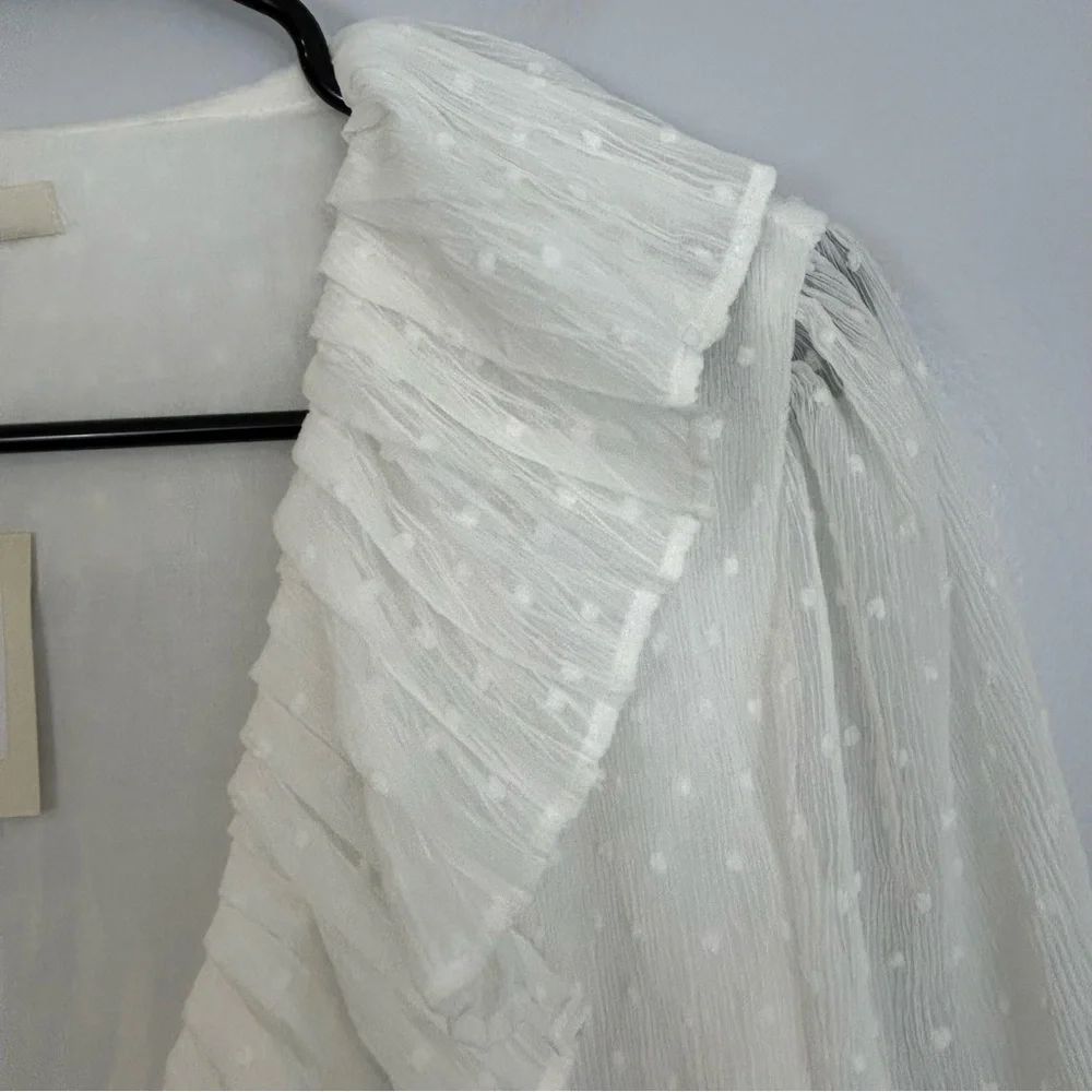 MWT Maje Plumeti Cropped White Wrap Ruffle V-neck Wrap Blouse Size 2 NEW - Picture 7 of 15